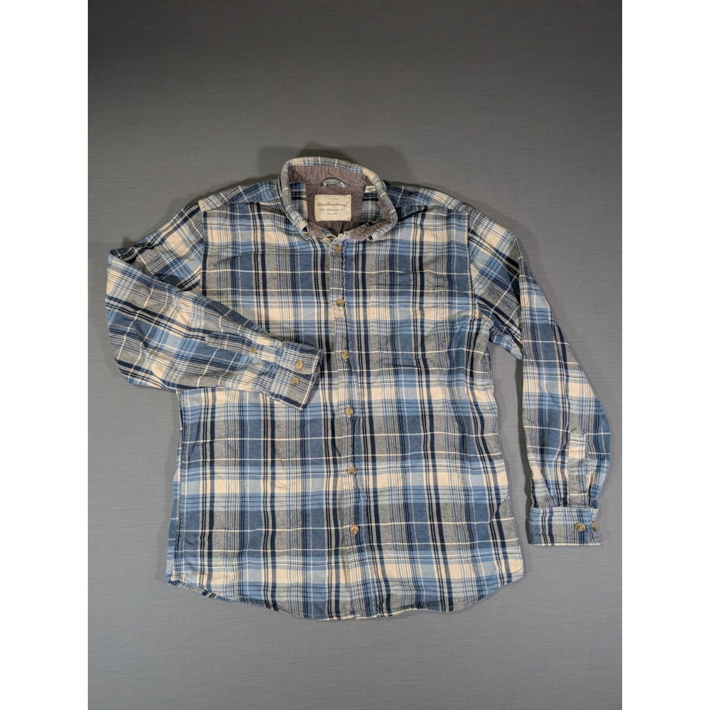 Weatherproof Vintage Mens Blue Plaid Flannel Button Down Shirt Size M